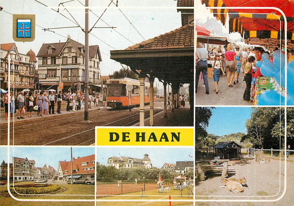De Haan — vista da estação e do mercado — editor AVM, n° F. 36 - Frente