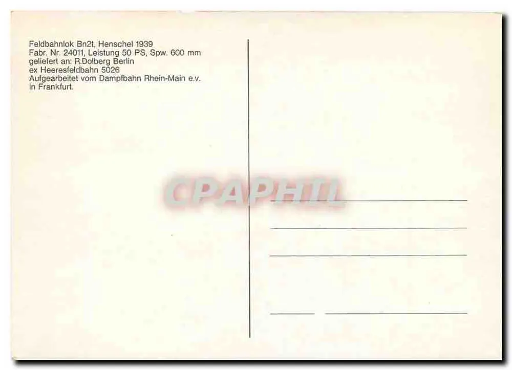 Locomotiva da cantiere — Feldbahnlok Bn2t Henschel 1939 — editore non identificato - Verso