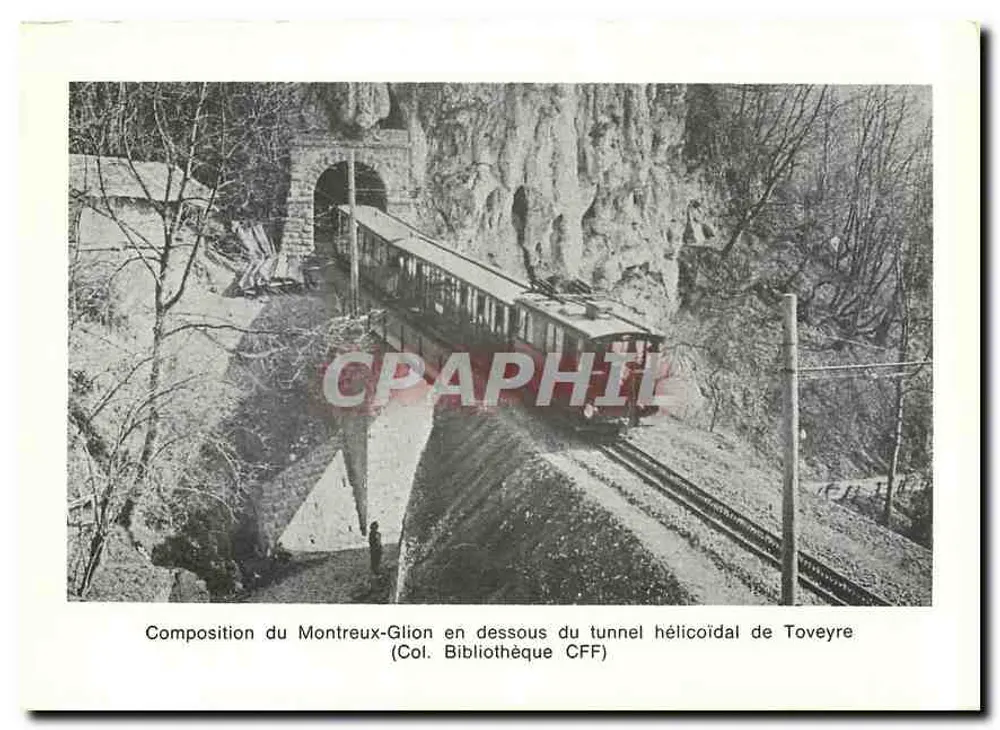 Zugkomposition Montreux-Glion unter dem Schraubenrohr-Tunnel von Toveyre — (Col. Bibliothèque CFF) - Vorderseite