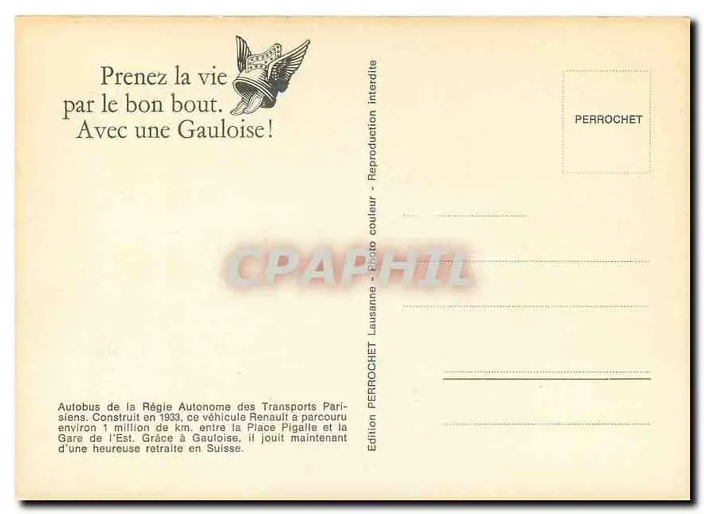 Renault Bus — Von Gare de l'Est zur Place Pigalle — Édition Perrochet - Rückseite
