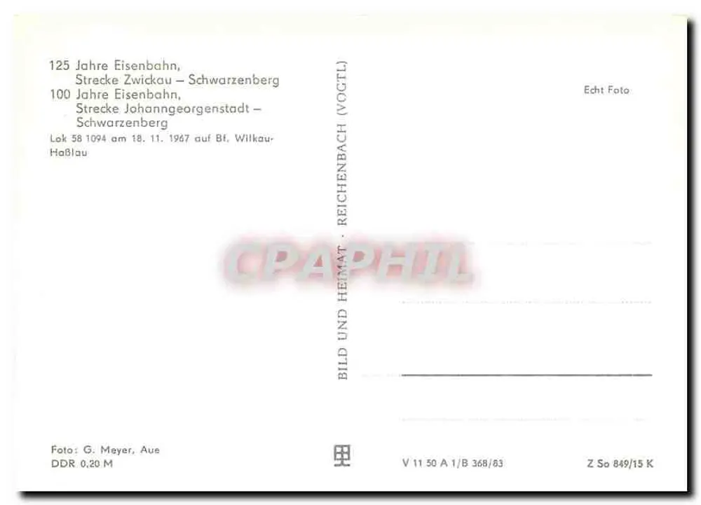 Lok 58 1094 — Wilkau-Haßlau — 18.11.1967 - Verso