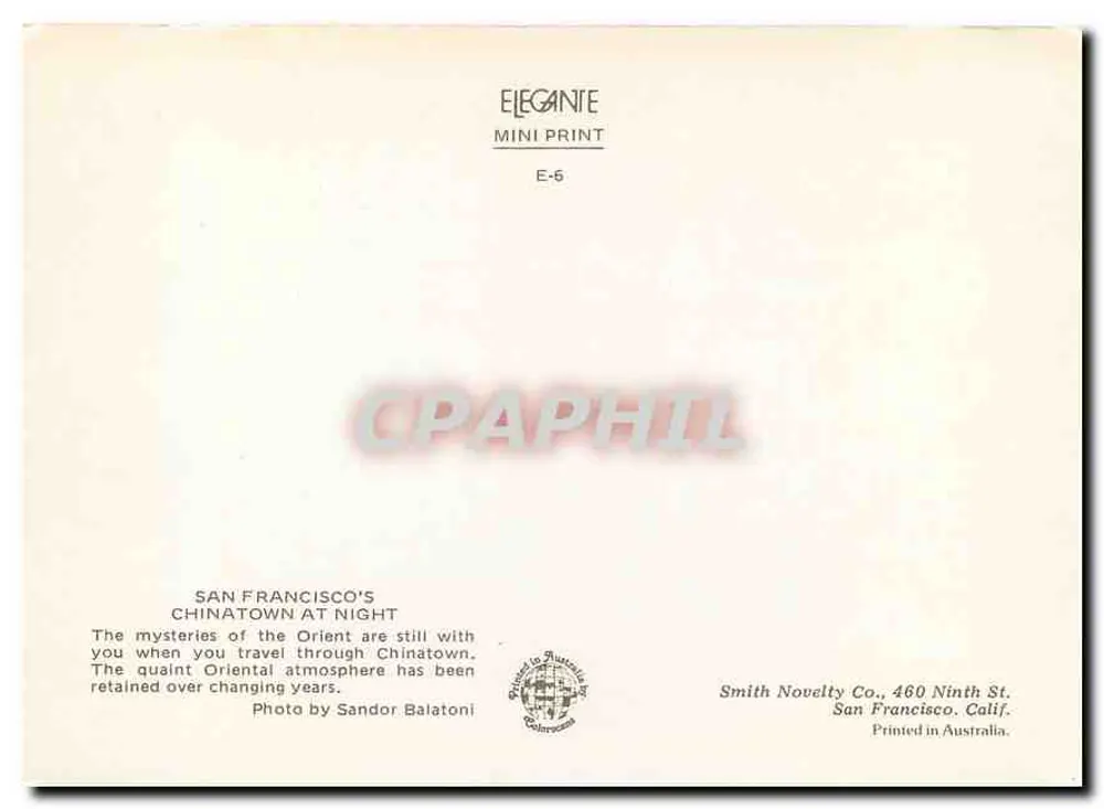 Chinatown in San Francisco — nacht — Smith Novelty Co. n° E-6 - Achterkant