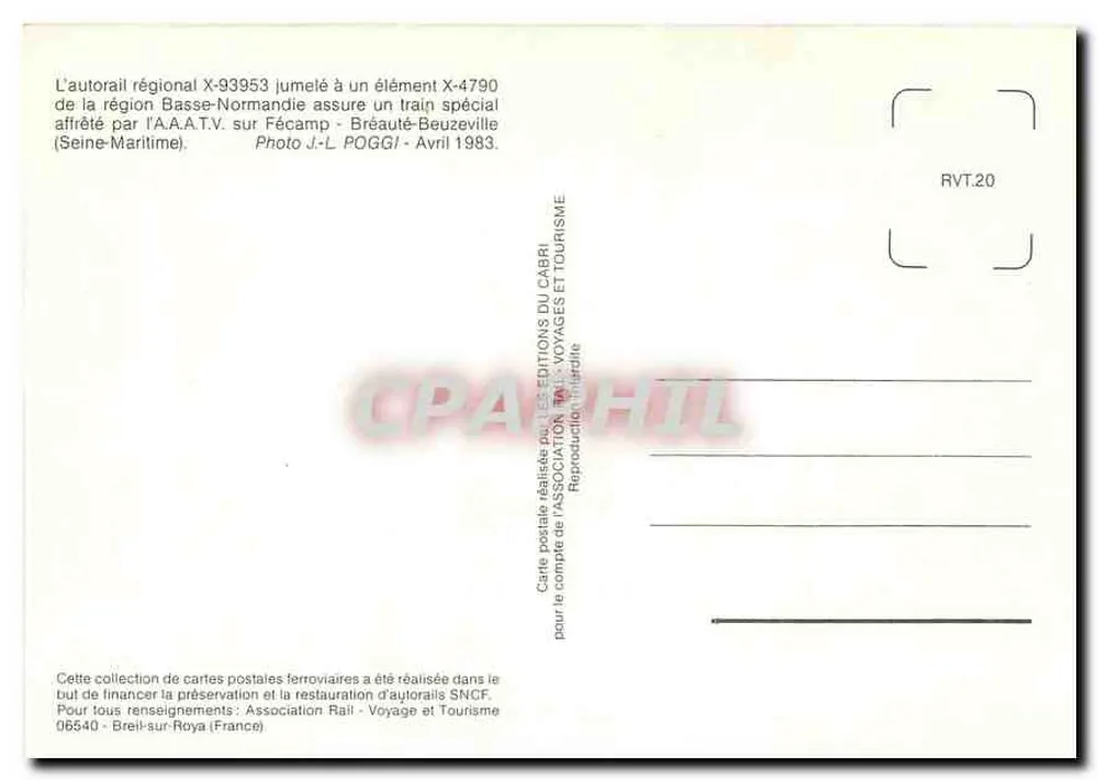 Train spécial Basse-Normandie — Autorail X-93953 et élément X-4790 — Éditions du Cabri - Verso