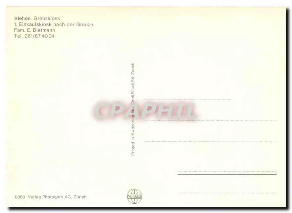 Riehen Grenze — Grenze zwischen Schweiz und Deutschland — Verlag Photoglob AG, Zürich - Rückseite