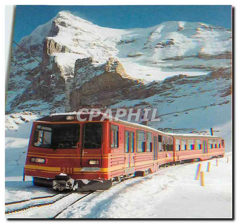 Jungfraubahn — Doppeltriebwagen BDhe 4/8 211 vor dem Eiger — Prellbock Druck & Verlag - Recto