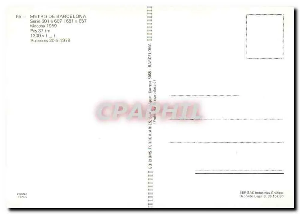 Barcelona Metro Train — Series 607 to 657 — Ferroviàries Editions - Back