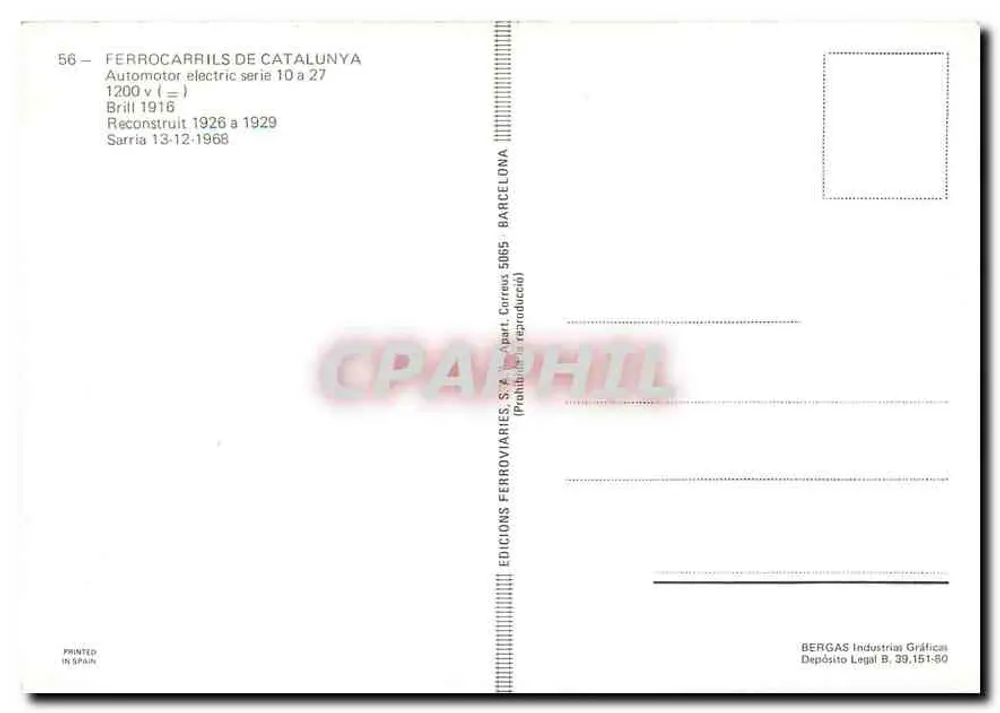 Automotor électrique série 10 à 27 — Ferrocarrils de Catalunya — éditeur Ferrocarrils de Catalunya, n° 56 - Verso