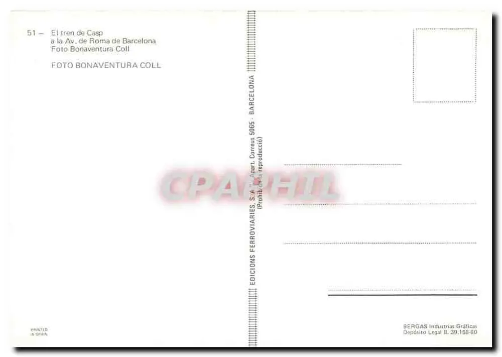 카스프 전차가 바르셀로나의 로마 대로를 지나가다 — 철도 출판사 SA, 번호 51 - 뒷면