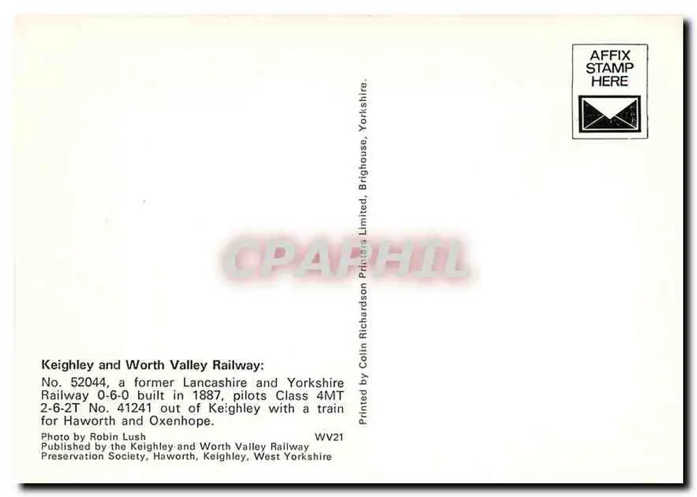 증기 기관차 번호 52044 — Keighley and Worth Valley Railway — 출판사 Richardson Printers Limited - 뒷면