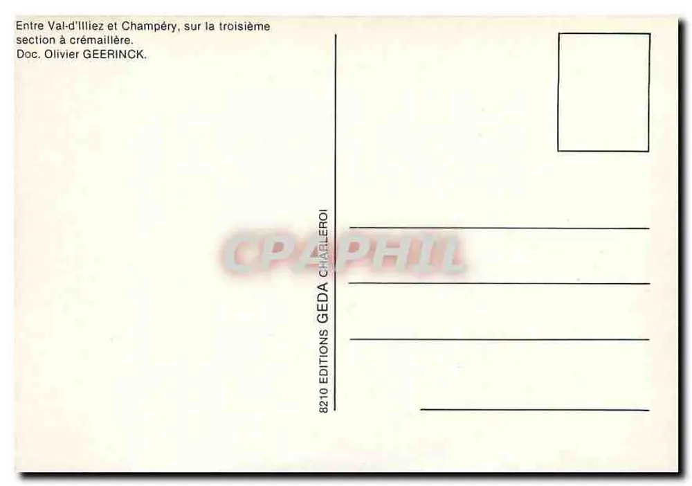 Tramwaj z łańcuchem między Val-d'Illiez a Champéry — sekcja 3 — Dokument Olivier Geerinck — Éditions Geda Charleroi n°8210 - Rewers