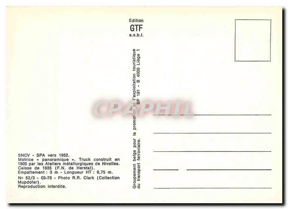 Tramweg in Pieds-Neuves — Panoramische motor SNCV-SPA — Uitgave GTF - Achterkant