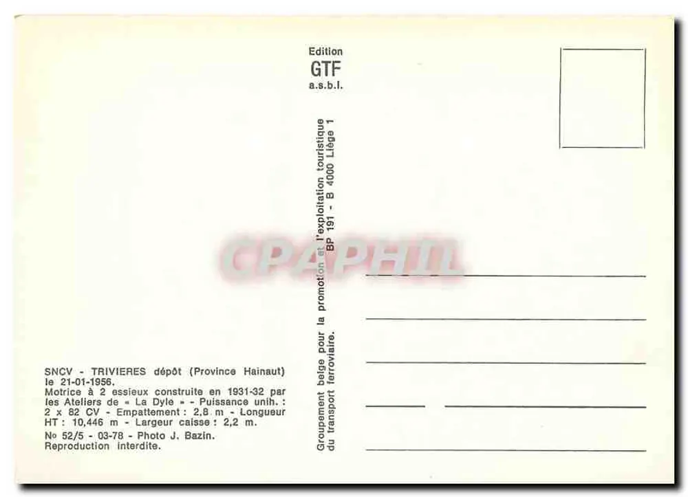 Tramway à Triviers — Dépôt — Édition GTF a.s.b.l. - Verso