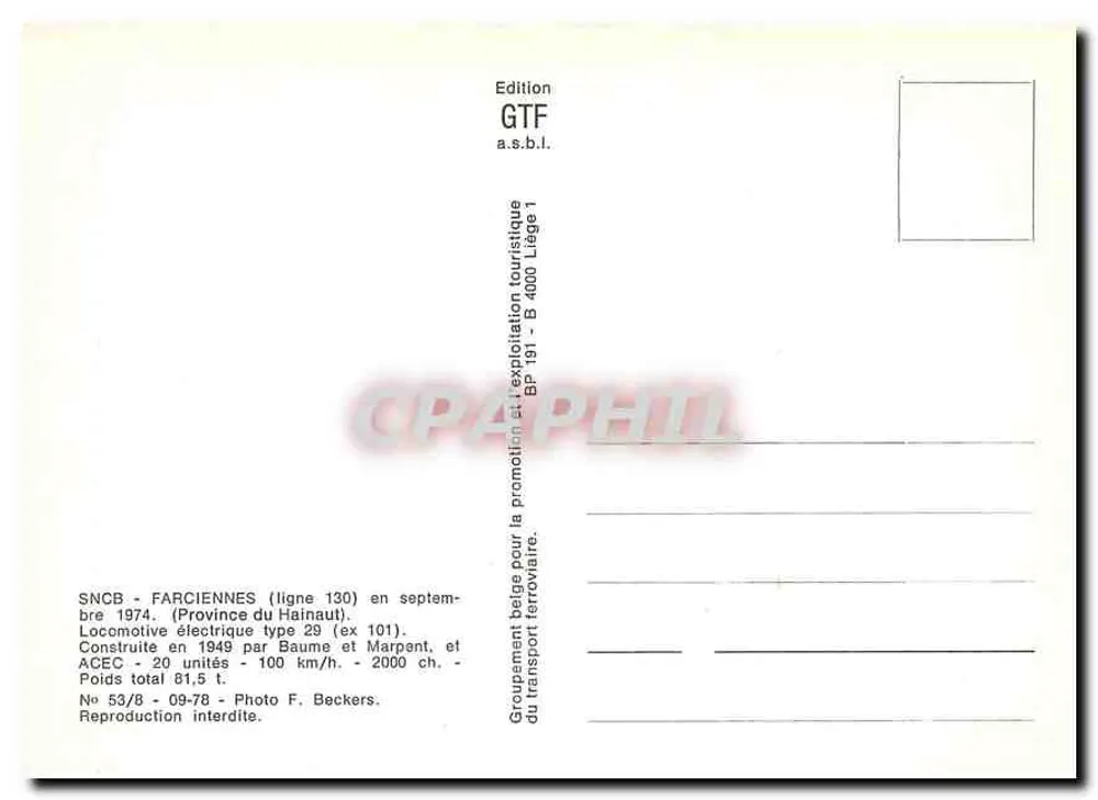Locomotive électrique type 29 — Farciennes (ligne 130) — Edition GTF a.s.b.l. - Verso