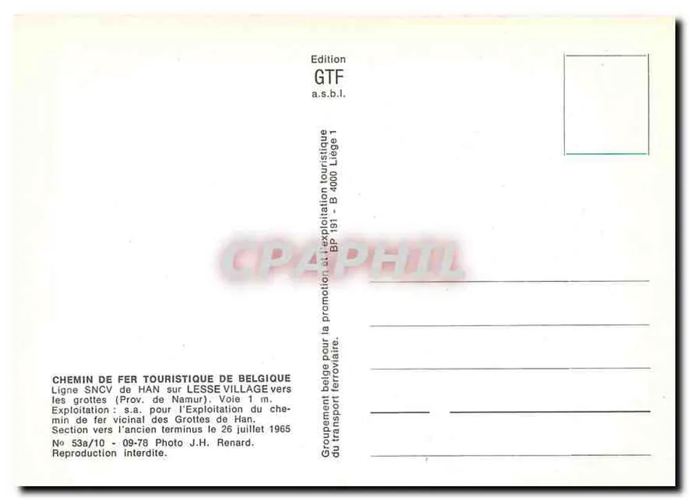 Tren turístico de Han-sur-Lesse — Cuevas — Edición GTF a.s.b.l. - Reverso