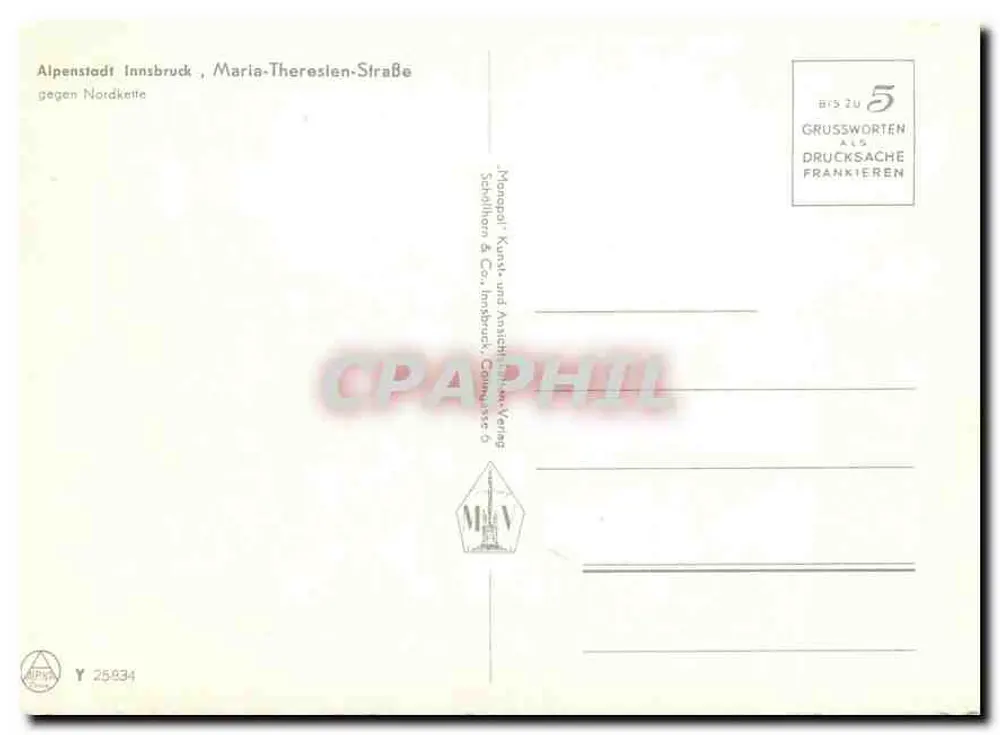 Innsbruck — Maria-Theresien-Straße vor der Nordkette — Verlag Schillhorn & Co. - Rückseite