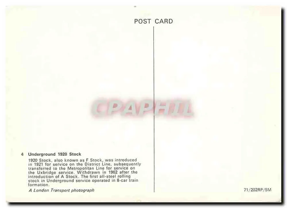 डिस्ट्रिक्ट लाइन के ट्रेन — 1920 स्टॉक (एफ स्टॉक) — लंदन ट्रांसपोर्ट - पीछे