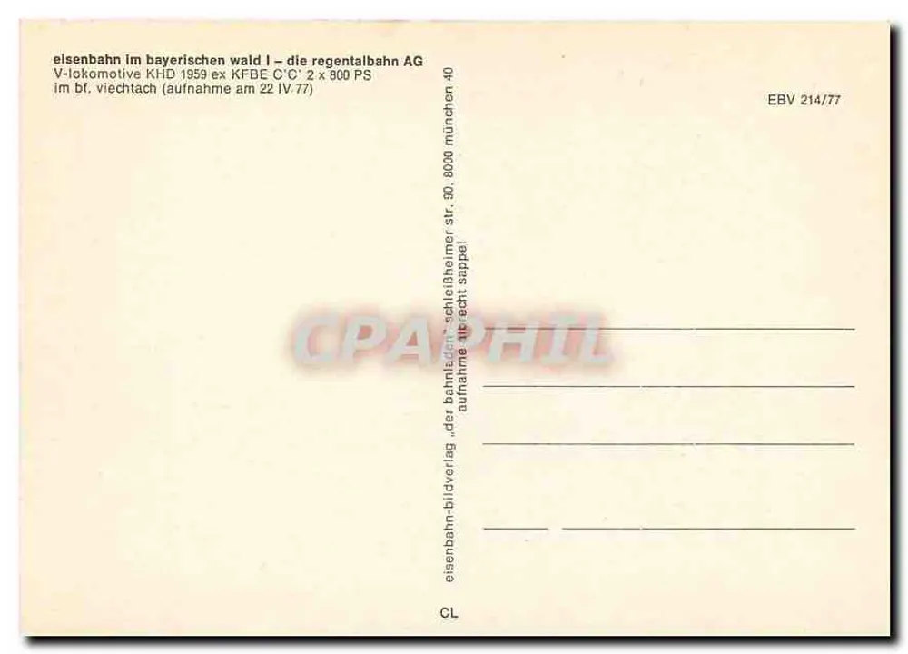 1959 की KHD लोकोमोटिव — Regentalbahn AG — Eisenbahn-Bildverlag, EBV 214/77 - पीछे