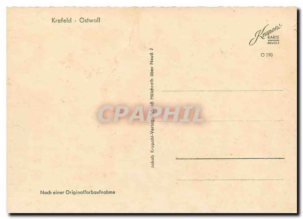 Krefeld - Ostwall — vista da rua com trams e café — editor Krapohi, n° 190 - Verso