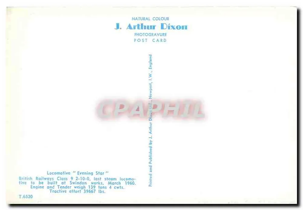 Locomotive 'Evening Star' — British Railways Class 9 2-10-0 — J. Arthur Dixon - Verso
