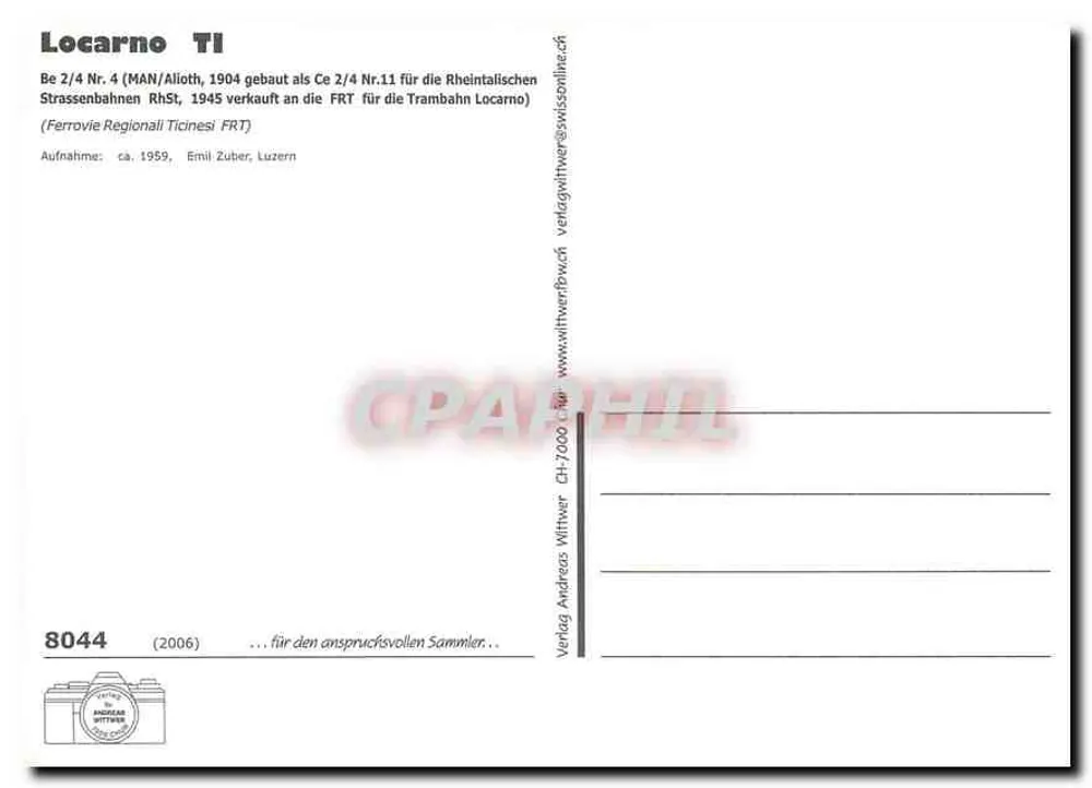 Locarno — Tramways FRT — Verlag Andreas Wittwer - Verso