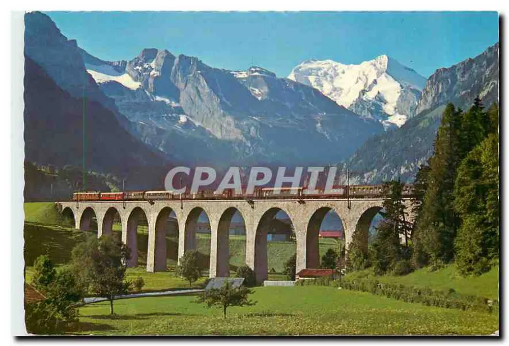 Viaduto da Lötschbergbahn — perto de Frutigen, Balmhorn-Altels — Fotografia colorida Hs. Lörtscher, Frutigen, n° 226 - Frente