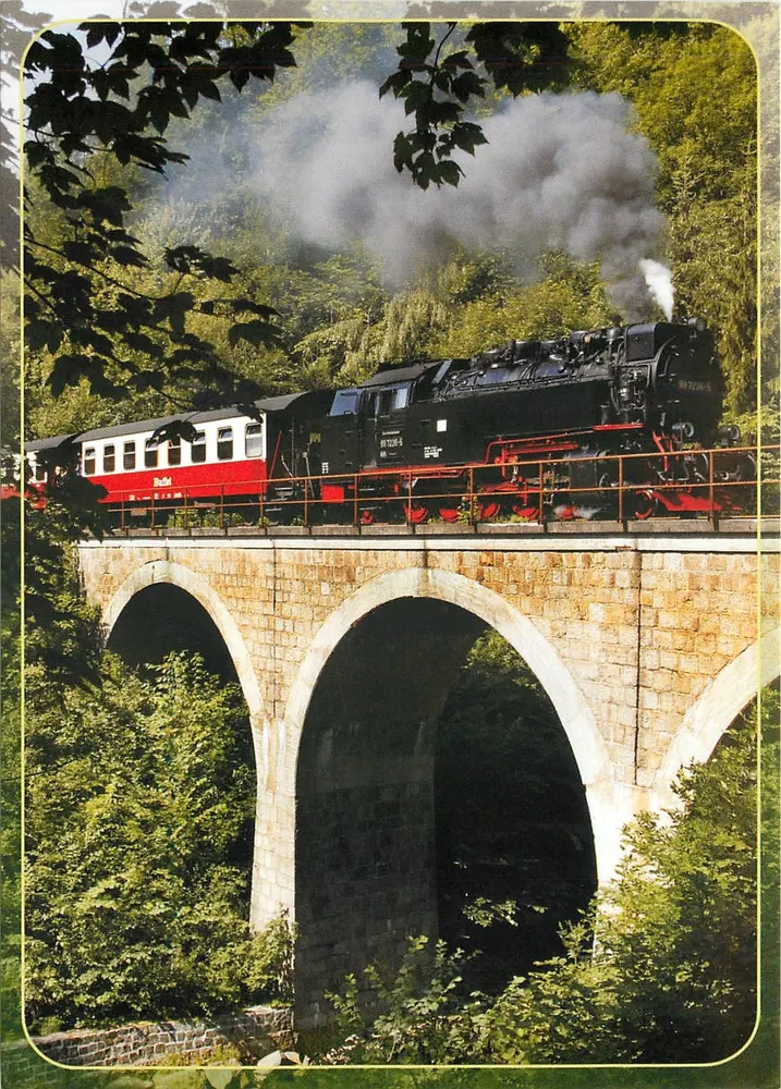 Stoomtrein over viaduct — Harzer Schmalspurbahnen — HSB - Voorkant