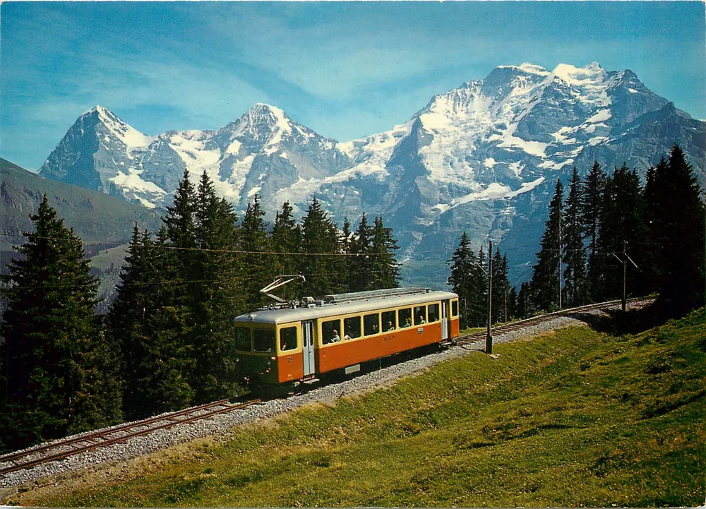 Bahn Grüttschalp-Mürren — com o Eiger, o Mönch e a Jungfrau — Photoglob-Wehrli AG, Zürich - Frente