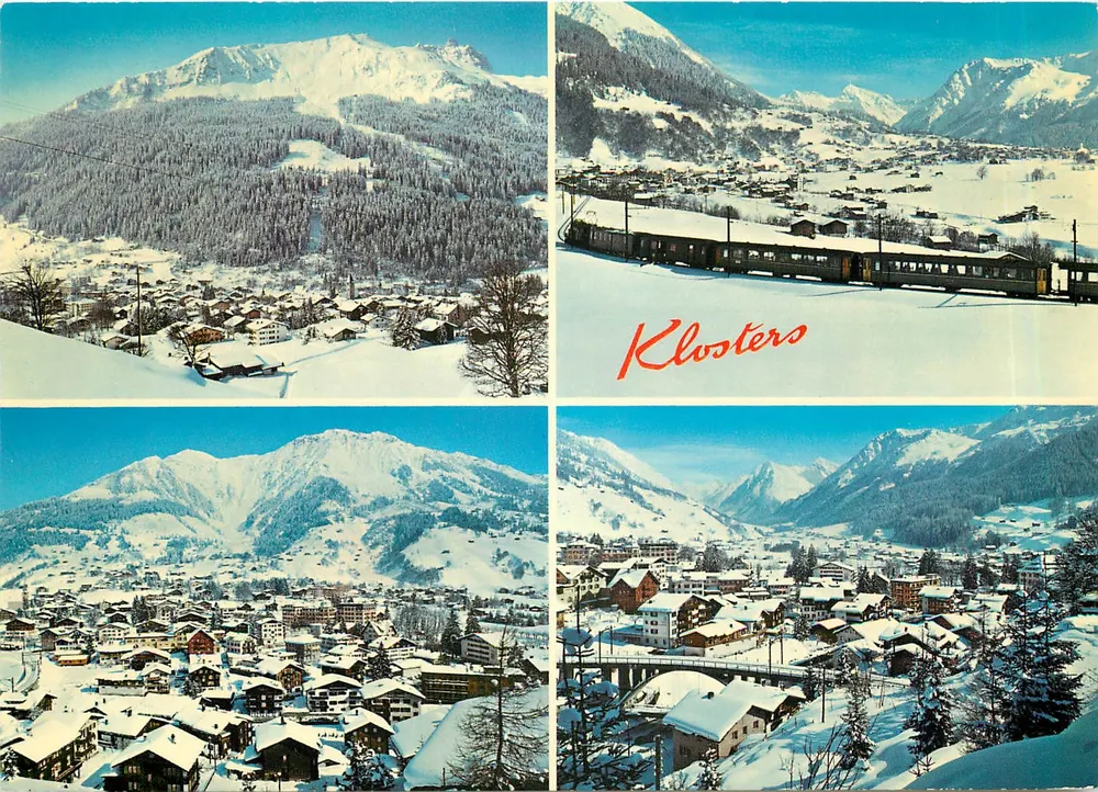 Klosters — vista panorâmica invernal — Verlag Photoglob AG, Zürich - Frente