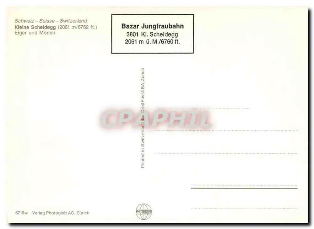 Bazars Jungfraubahn — Kleine Scheidegg — editor Photoglob AG Zürich, n° 6716w - Verso