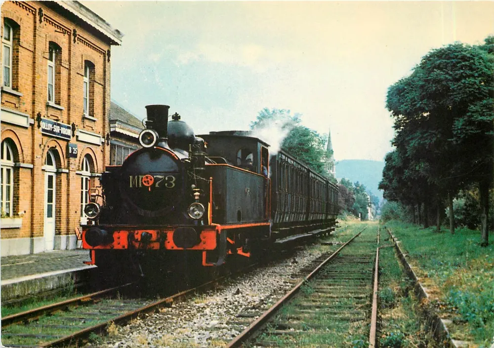 Olloy-sur-Viroin — Gare et locomotive MF 73 — Éditeur Thill, Bruxelles, n° 4/81 - Recto