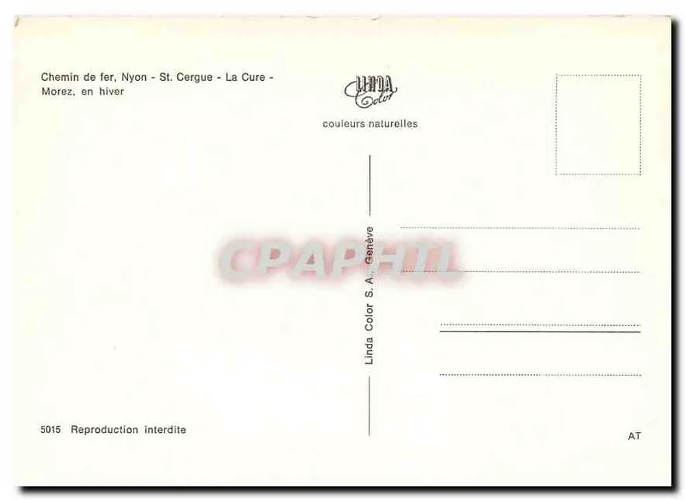 Chemin de fer, Nyon - St. Cergue - La Cure - Morez, en hiver — Linda Color S.A., Genève, n° 5015 - Verso