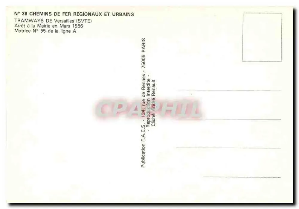Tramway zum Rathaus — Versailles — Verlag F.A.C.S. - 134 rue de Rennes - Paris - Rückseite