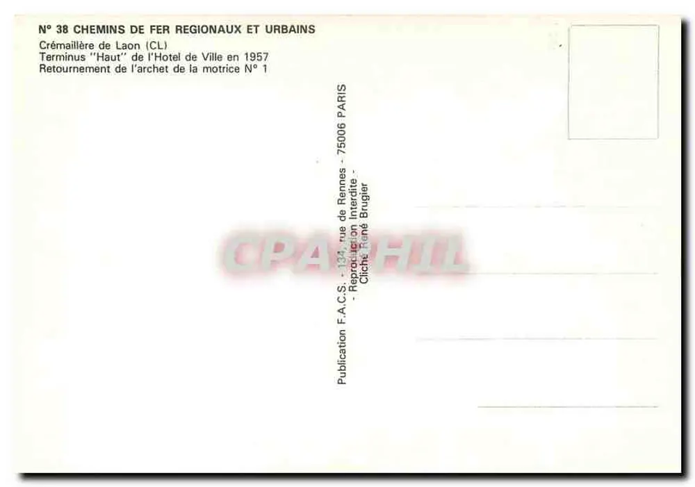 Kreuzung von Laon — Umschlag der Lokomotive Nr. 1 — Verlag F.A.C.S. - 134, rue de Rennes - 75006 Paris - Rückseite