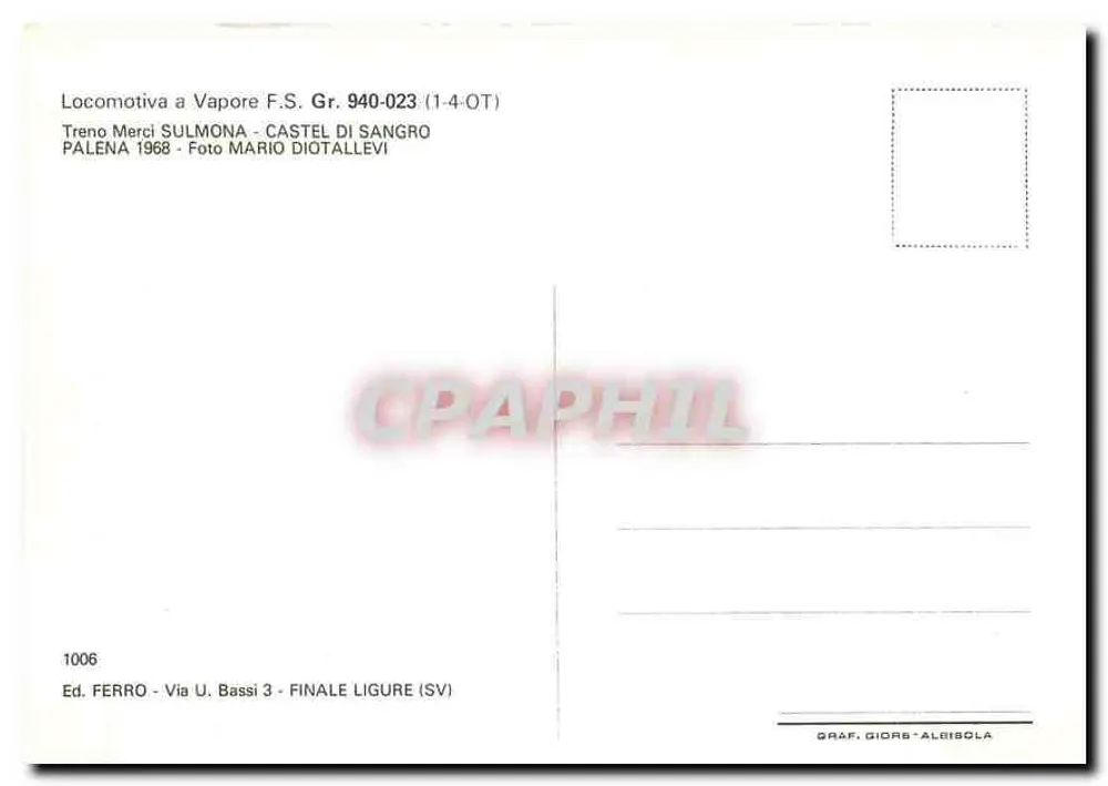 Locomotive à vapeur F.S. Gr. 940-023 — Treno Merci Sulmona - Castel di Sangro — Ed. Ferro - Verso