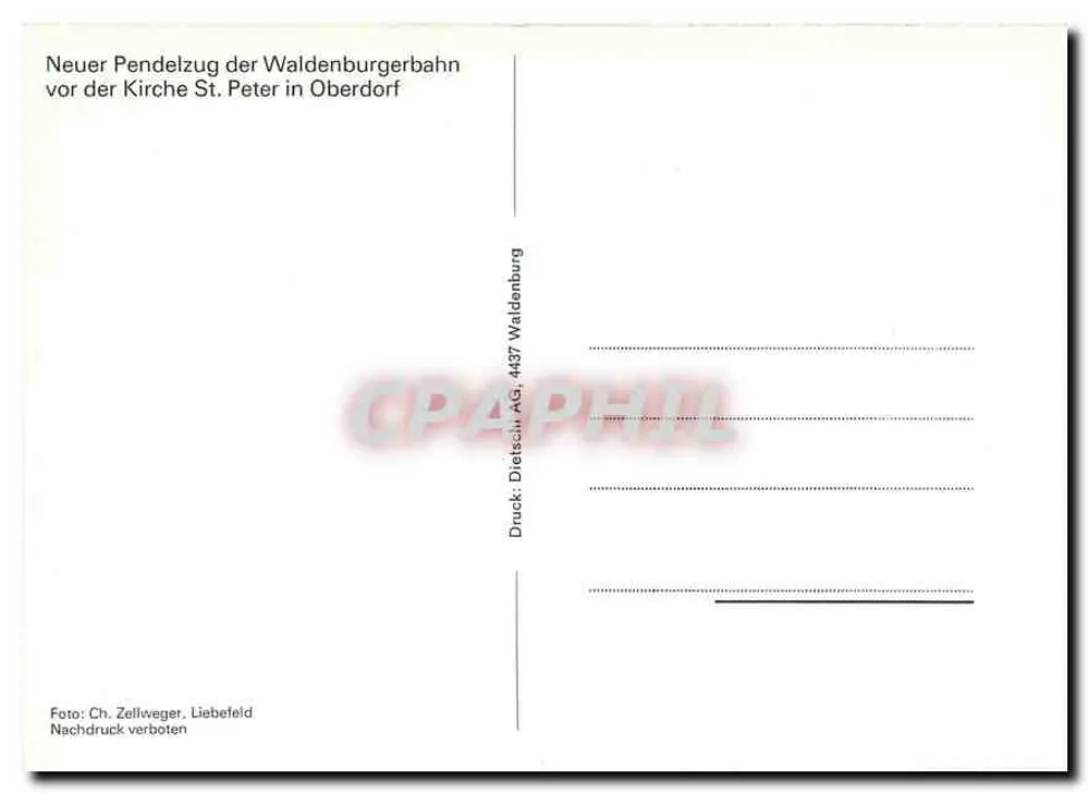 Tramway de Waldenburgerbahn — devant l'église Saint-Pierre d'Oberdorf — Dietsch AG, 4437 Waldenburgerbahn - Verso