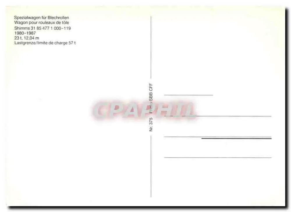 Wagon für Stahlrollen von Shimms — 31 85 477 1070-3 — SBB-CFF - Rückseite