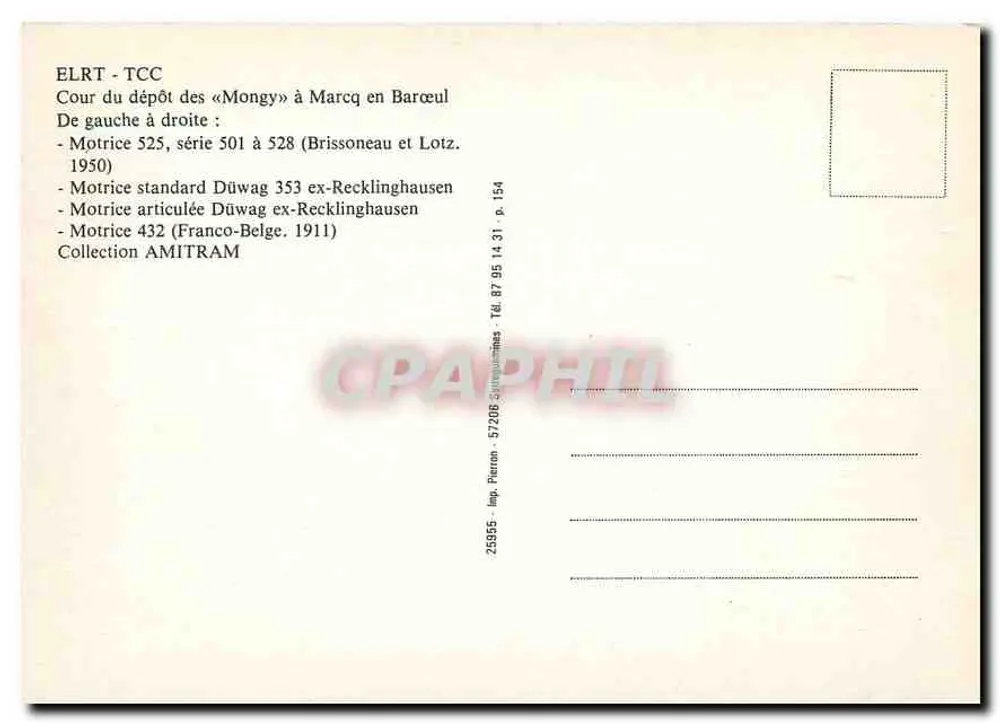 Tramways à Marcq-en-Barœul — Dépôt de Mongy — Éditeur AMITRAM - Verso