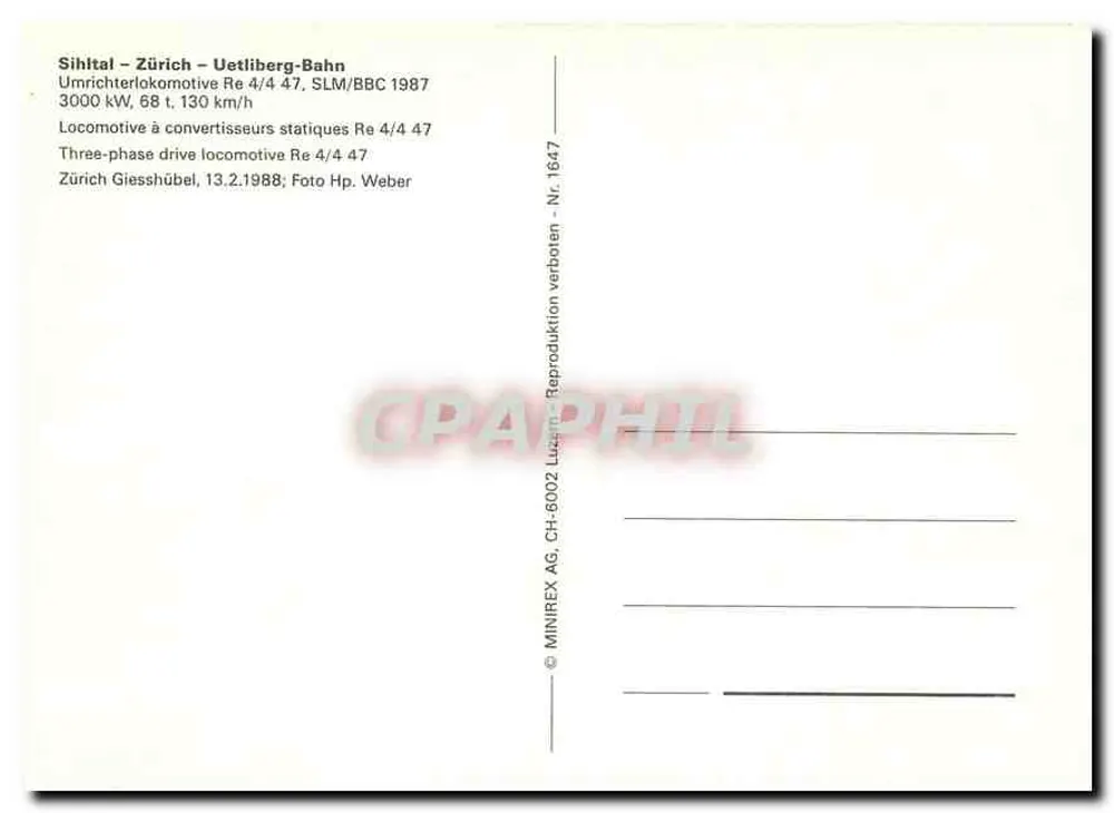 लोकोमोटिव Re 4/4 47 — SLM/BBB 1987 — MINIREX AG - पीछे