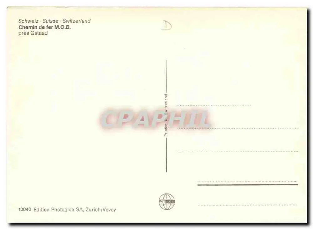 Trem sobre viaduto perto de Gstaad — Edição Photoglob SA, Zurique/Vevey, n°10040 - Verso