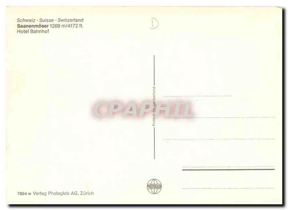 Albergo Stazione — Saanenmöser, Svizzera — editore Photoglob AG, Zurigo, n° 7694 - Verso