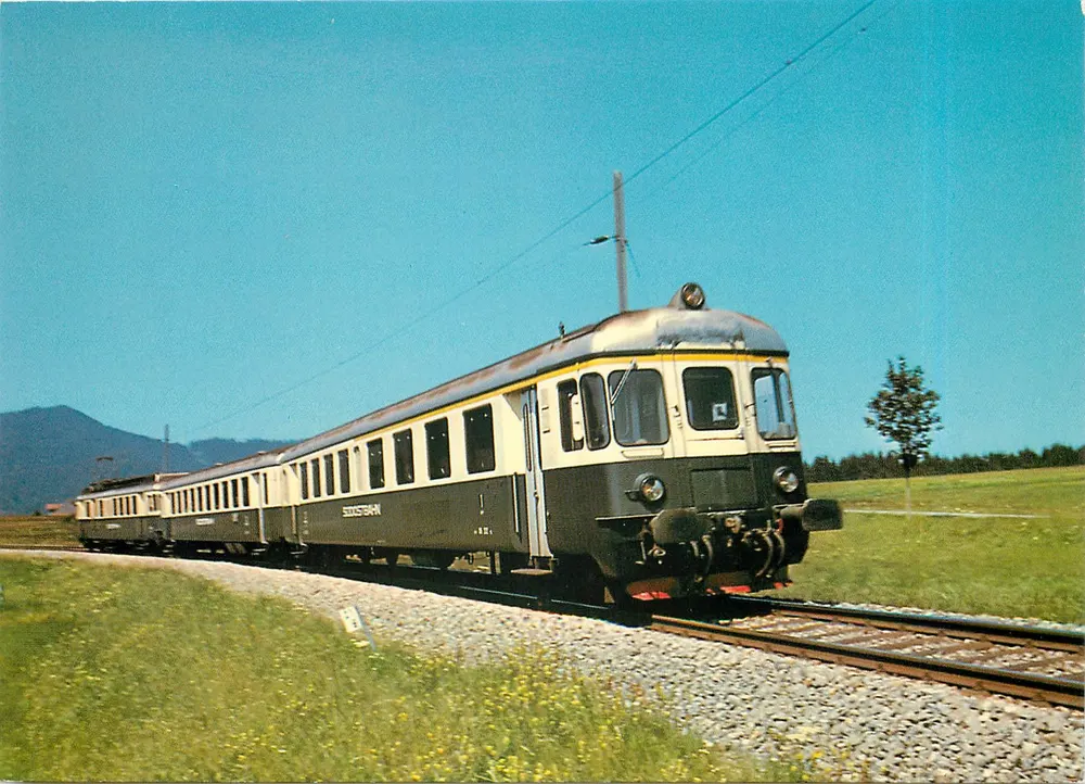Trem da SOB — Pendelzugkomposition BDe 4/4-B — Baujahr 1966 — von Tobel Druck, Feldmeilen / Zurich - Frente