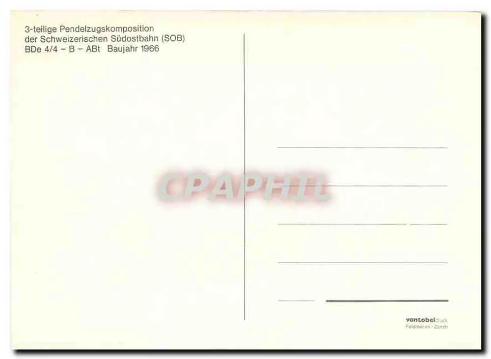 Trem da SOB — Pendelzugkomposition BDe 4/4-B — Baujahr 1966 — von Tobel Druck, Feldmeilen / Zurich - Verso