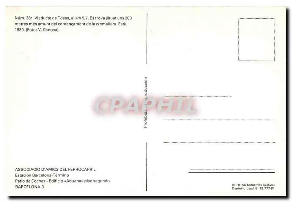 Viaduto de Toses — km 5,7, situat uns 200 mètres plus haut que le début de la rampe — Associació d'Amics del Ferrocarril, Bergas - Verso