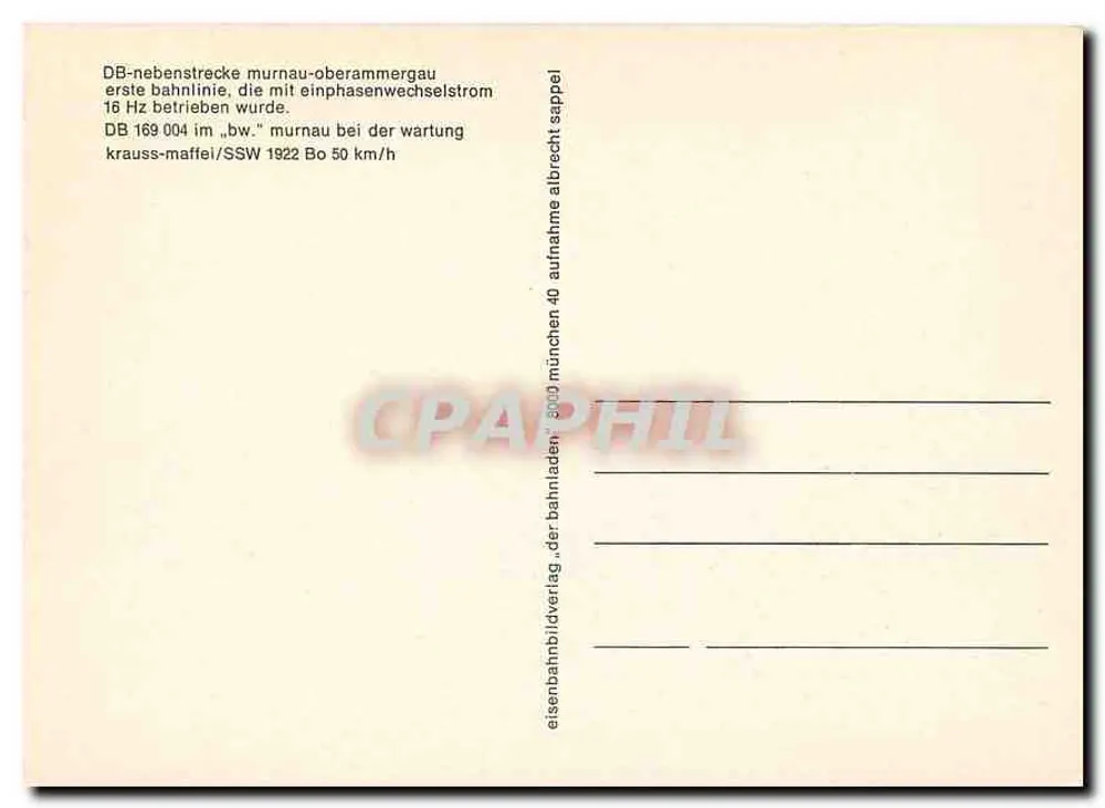 Locomotiva elétrica DB 169 004-9 — depósito — editor Eisenbahnbildverlag München - Verso