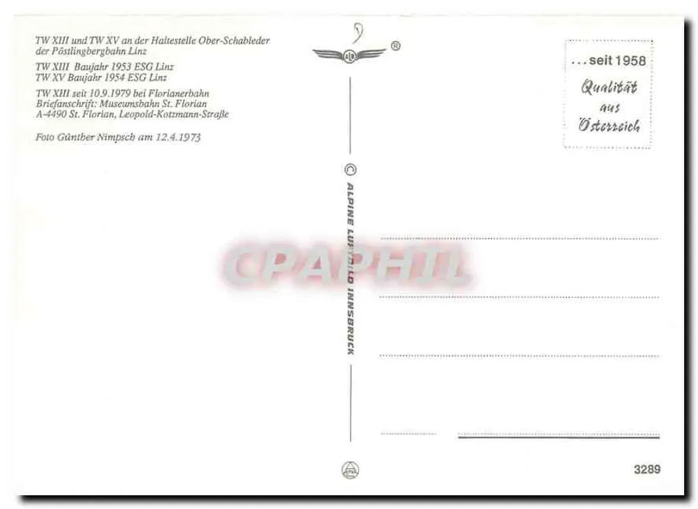 Haltestelle Ober-Schablide — Tramways TW XIII und TW XV — Alpine Luftbild Innsbruck - Rückseite