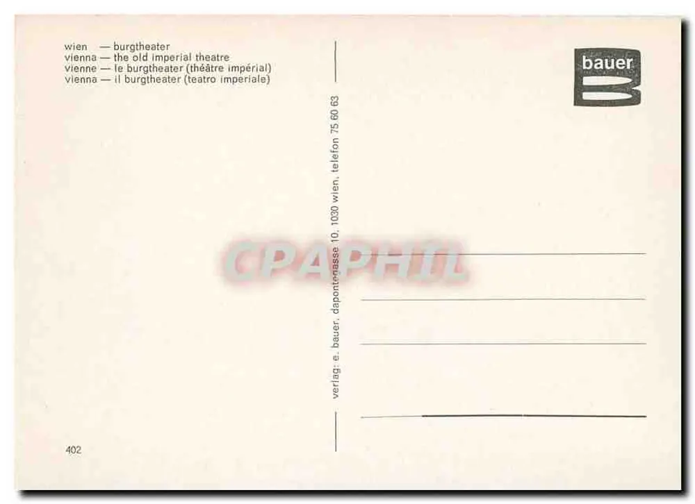 Vienna — Burgtheater (théâtre impérial) — Bauer, n° 402 - Verso