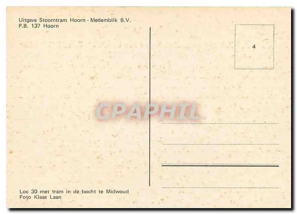 Loc 30 — trem a vapor em curva — Stoomtram Hoorn-Medemblik B.V. - Verso