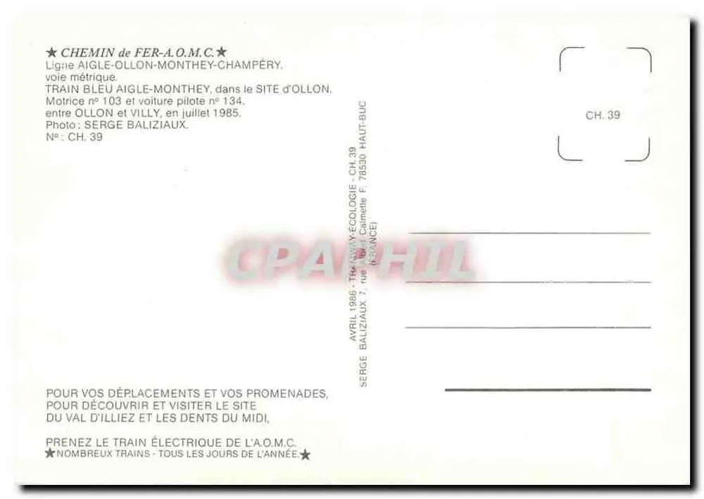 Czerwony pociąg Aigle-Montthey — linia metra — Kolej A.O.M.C. nr CH. 39 - Rewers