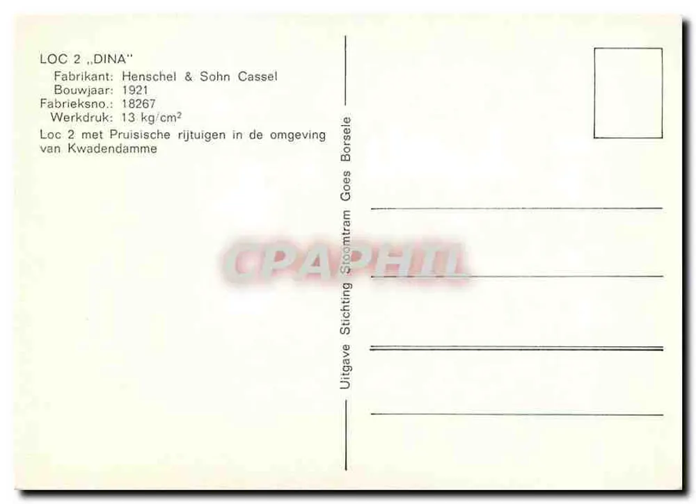 Locomotiva DINA — Henschel & Sohn Cassel — n° 18267 - Verso