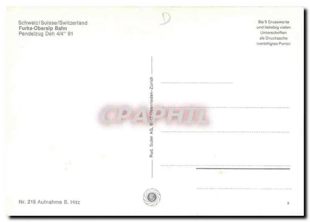Furka-Oberalp Bahn — Pendelzug Deh 4/4" — Rud. Suter AG, Bürs Oberrieden-Zürich - Back